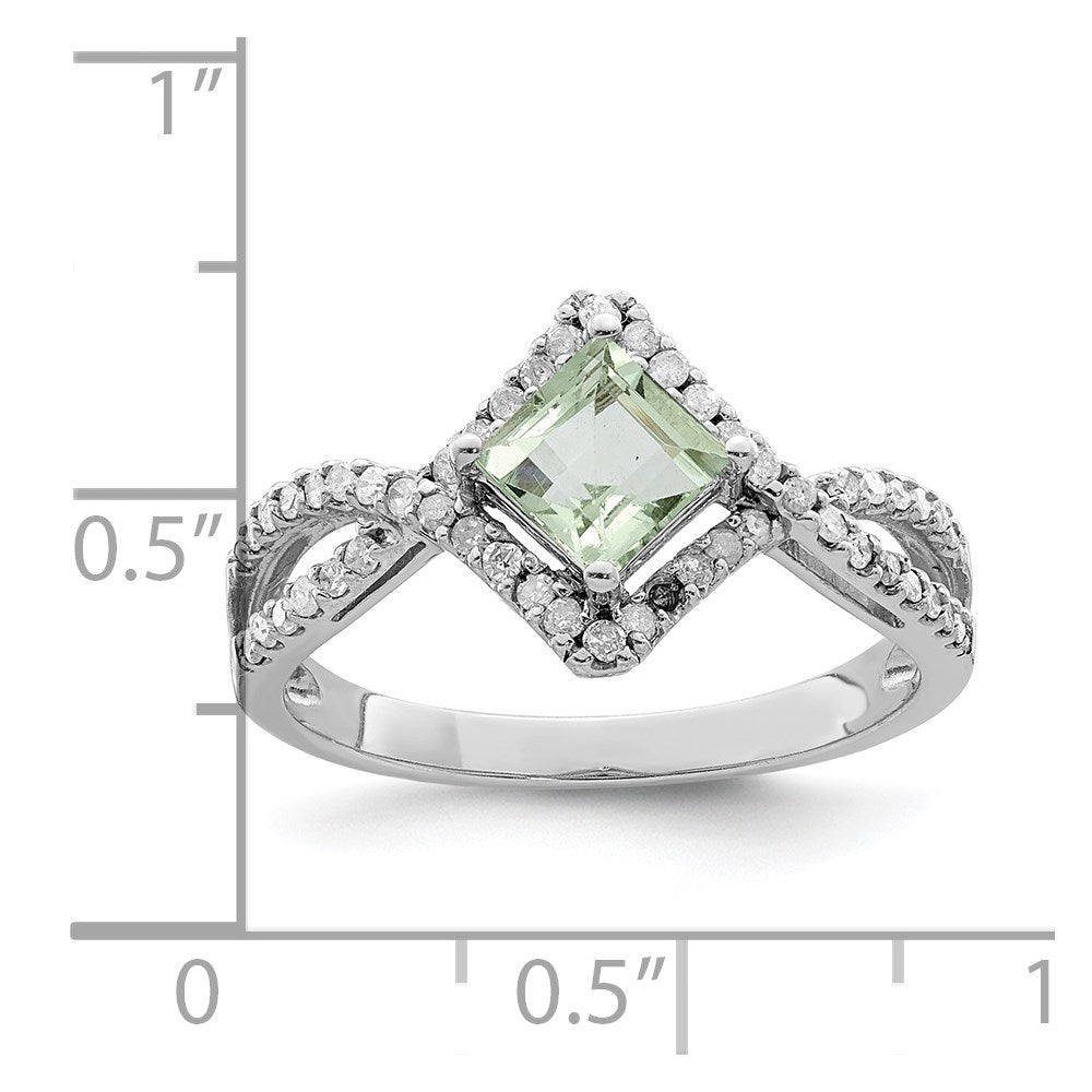 Sterlingsilber Rhodium Grün Quarz & Diamant Ring