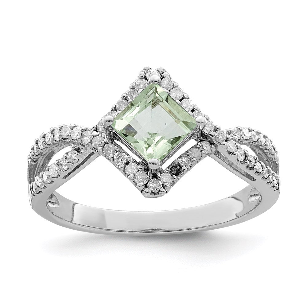 Sterlingsilber Rhodium Grün Quarz & Diamant Ring