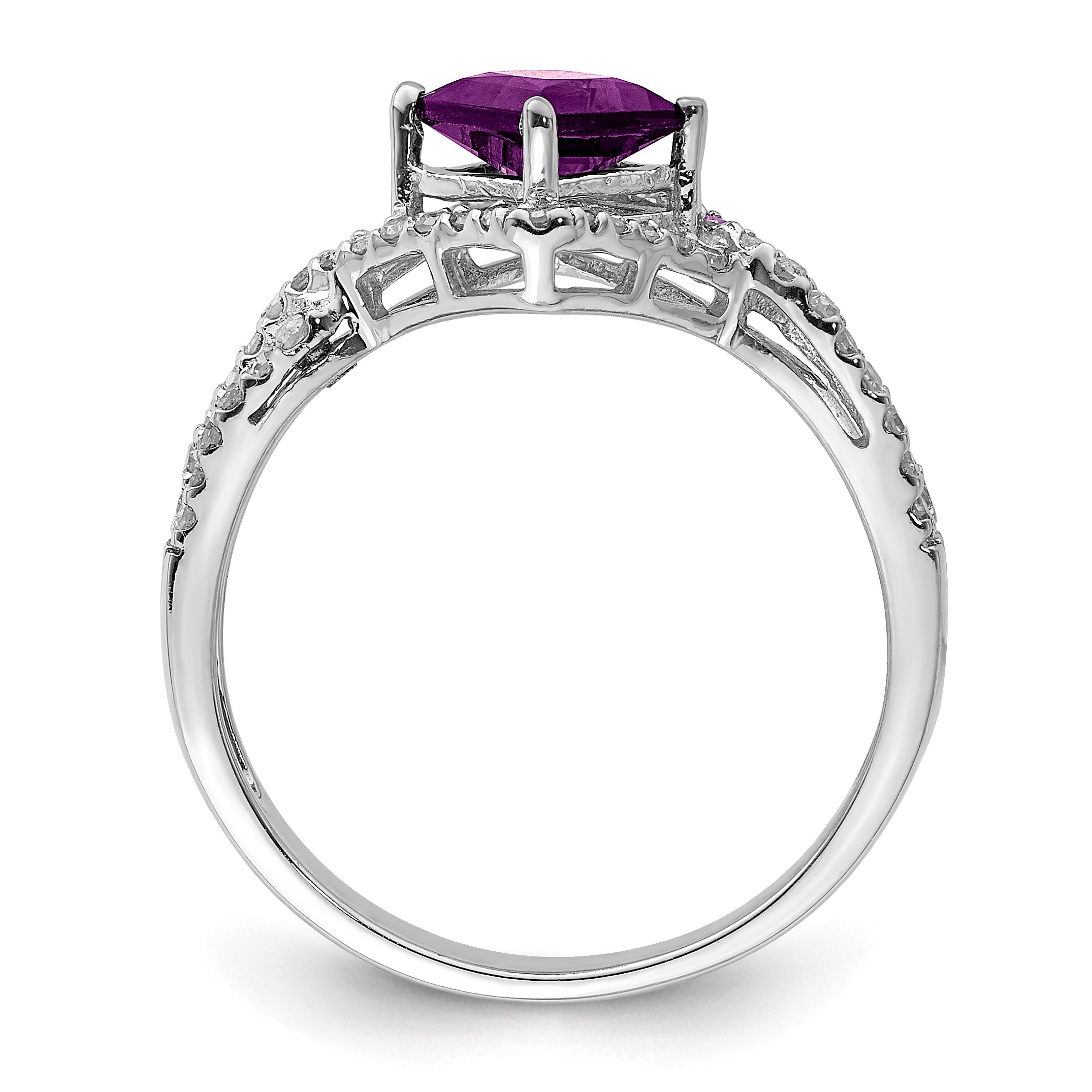 Sterlingsilber Rhodiniert Diamant & Amethyst Ring
