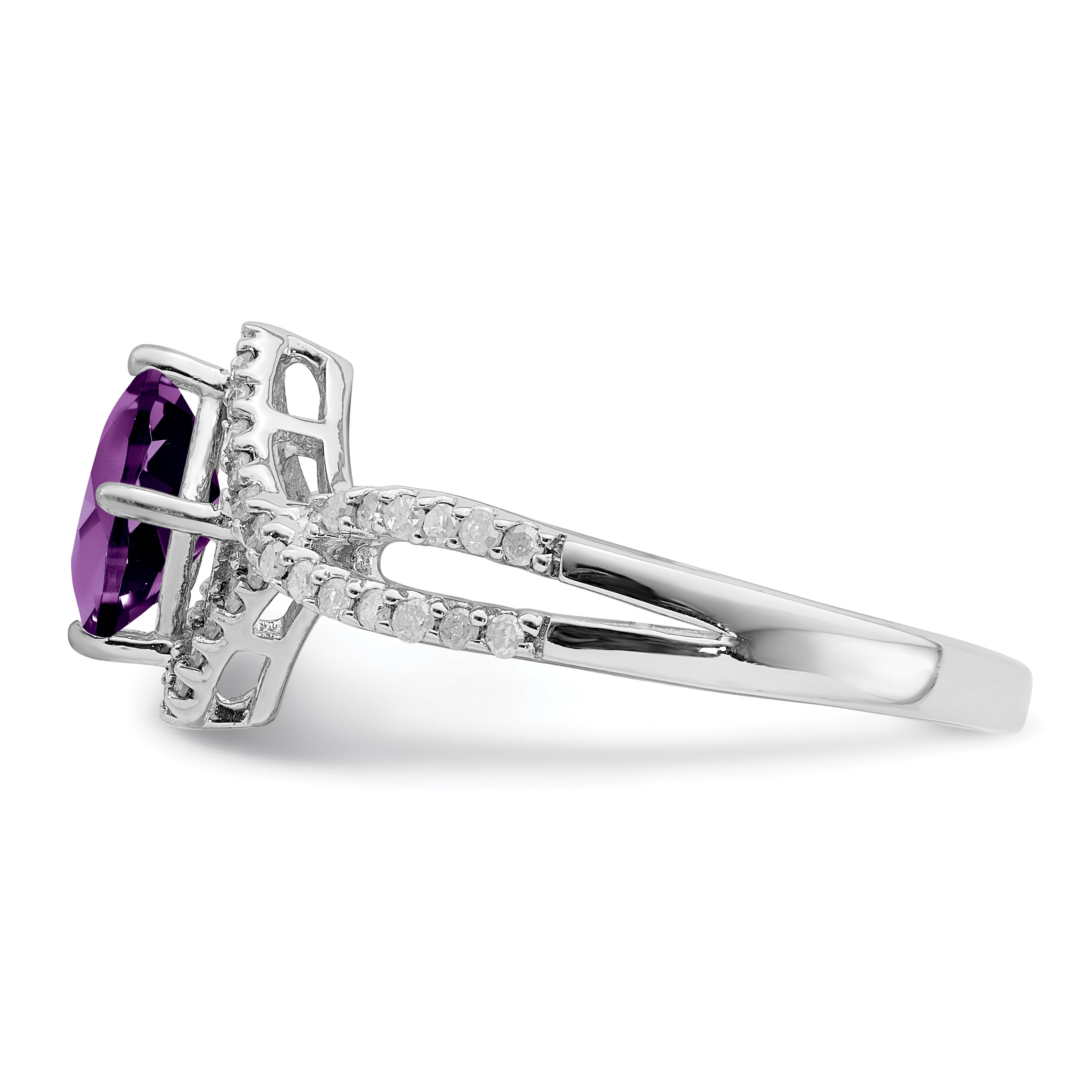 Sterlingsilber Rhodiniert Diamant & Amethyst Ring