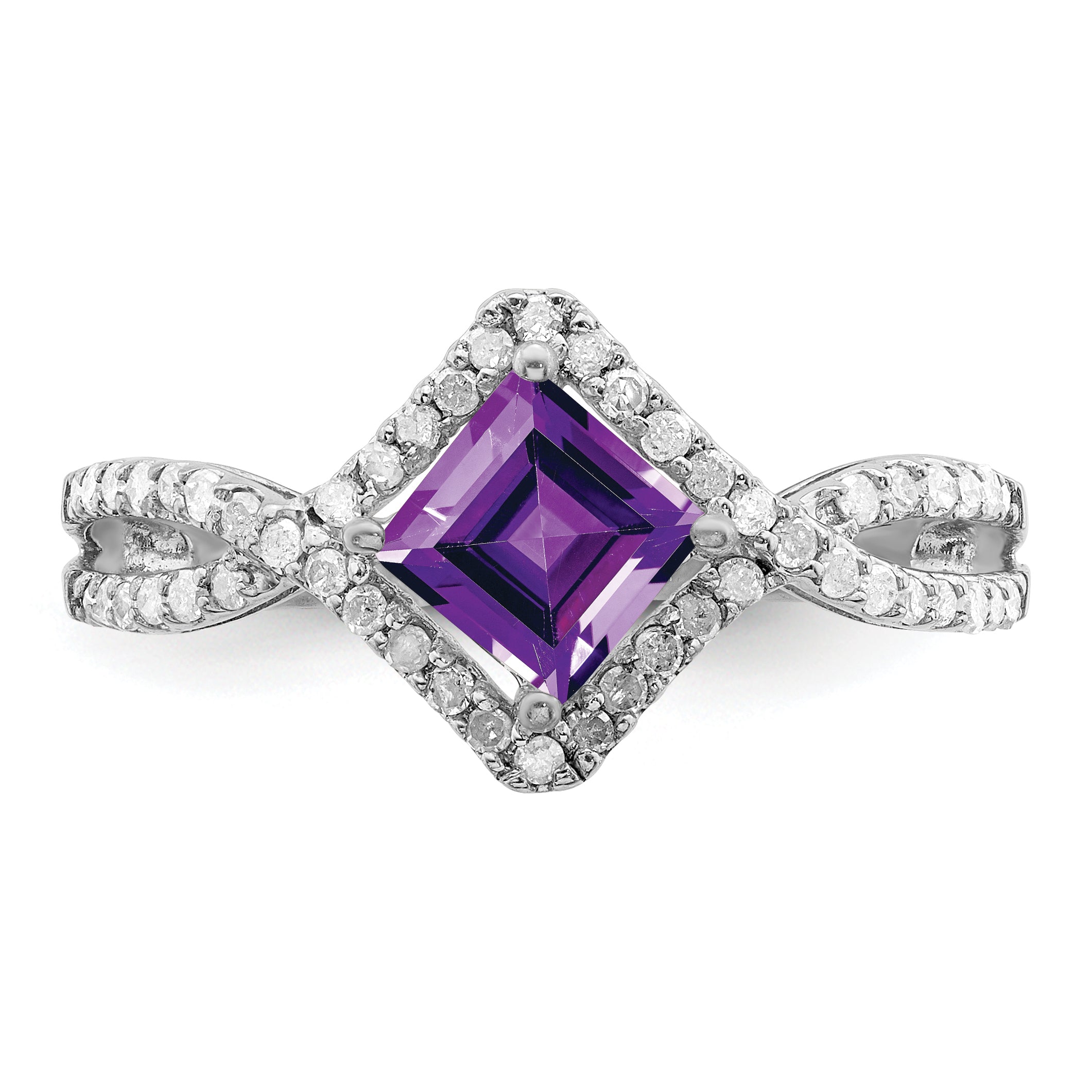 Sterlingsilber Rhodiniert Diamant & Amethyst Ring