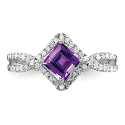 Sterlingsilber Rhodiniert Diamant & Amethyst Ring