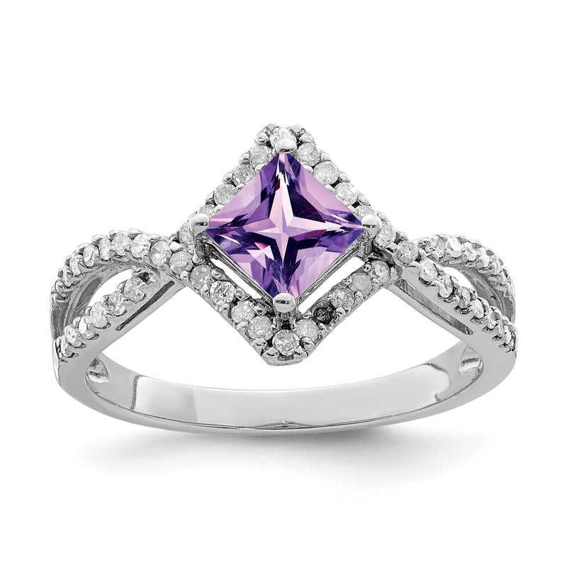 Sterlingsilber Rhodiniert Diamant & Amethyst Ring