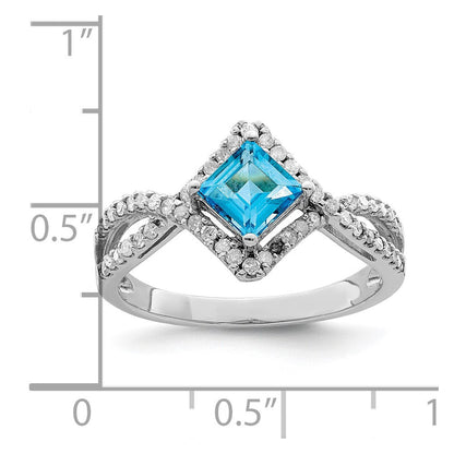 Sterlingsilber Rhodium Blautopas & Diamant Ring