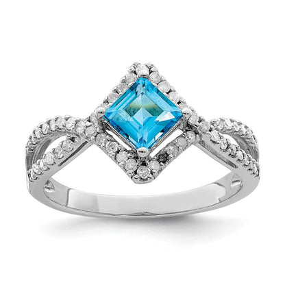Sterlingsilber Rhodium Blautopas & Diamant Ring