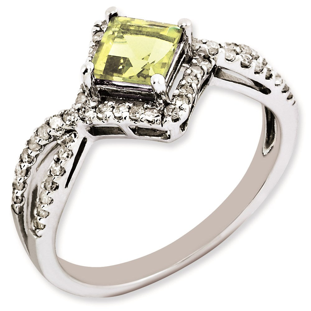 Sterlingsilber Rhodiniert Zitrone Quarz & Diamant Ring (size 6 Nur)