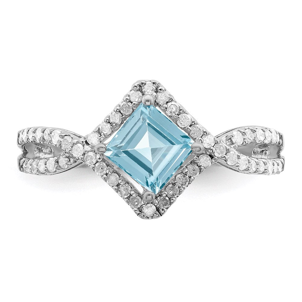 Sterlingsilber Rhodium Diamant & Himmel Blautopas Ring