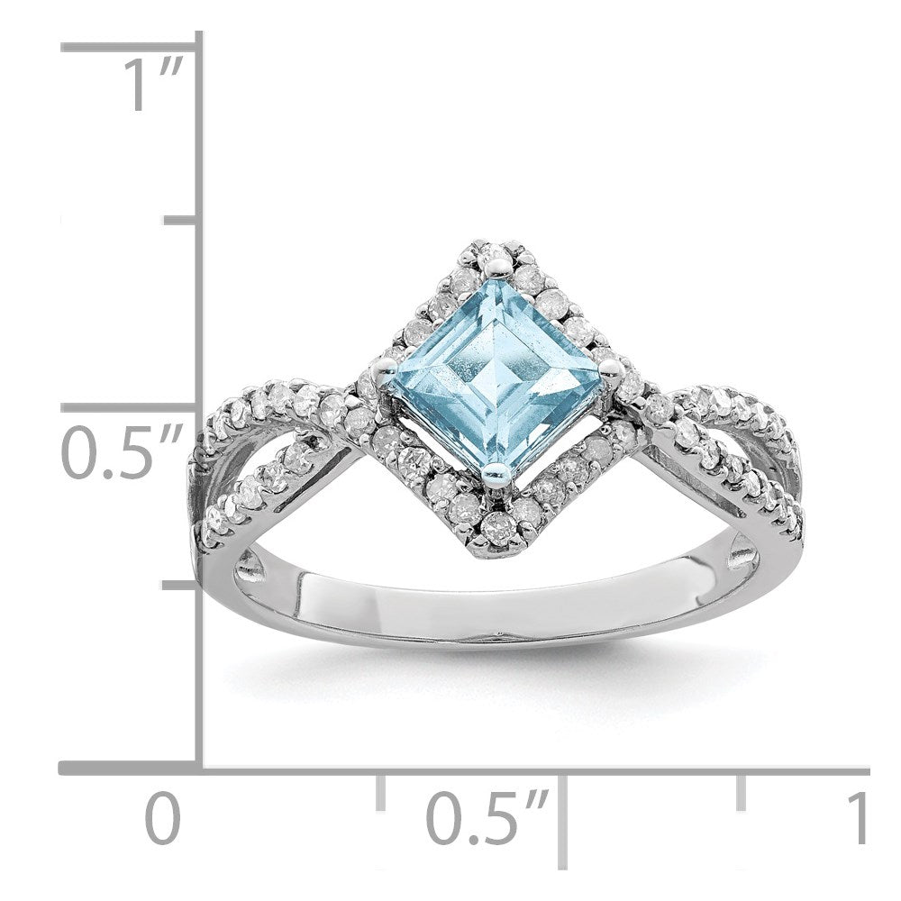Sterlingsilber Rhodium Diamant & Himmel Blautopas Ring