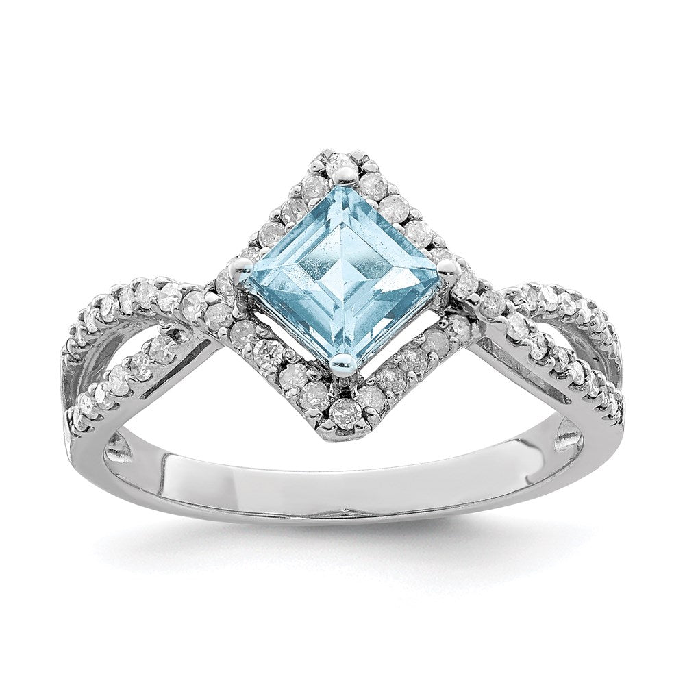 Sterlingsilber Rhodium Diamant & Himmel Blautopas Ring