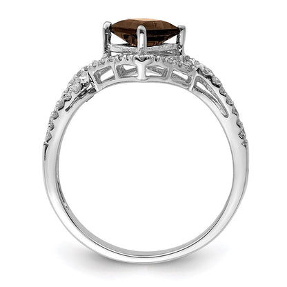 Sterlingsilber Rhodium Rauch Quarz & Diamant Ring (size 7 Nur)