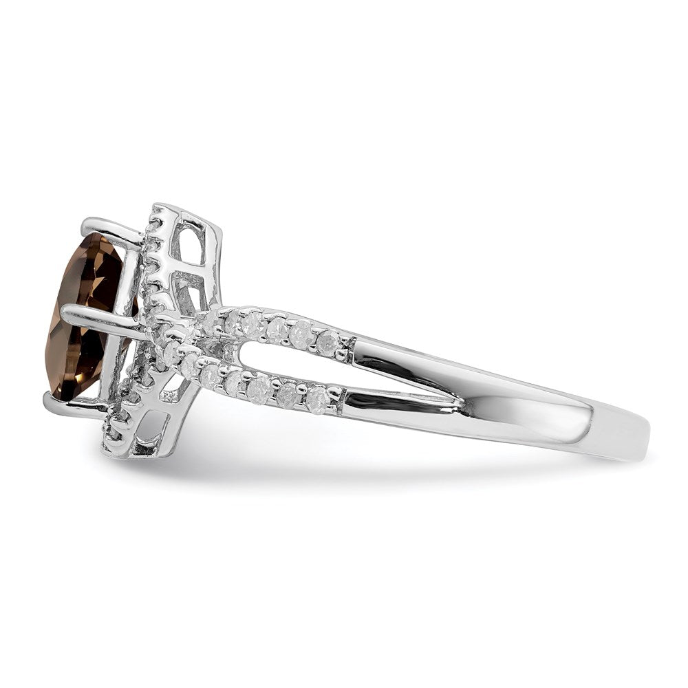 Sterlingsilber Rhodium Rauch Quarz & Diamant Ring (size 7 Nur)