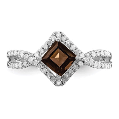 Sterlingsilber Rhodium Rauch Quarz & Diamant Ring (size 7 Nur)