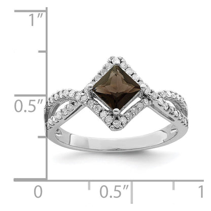 Sterlingsilber Rhodium Rauch Quarz & Diamant Ring (size 7 Nur)
