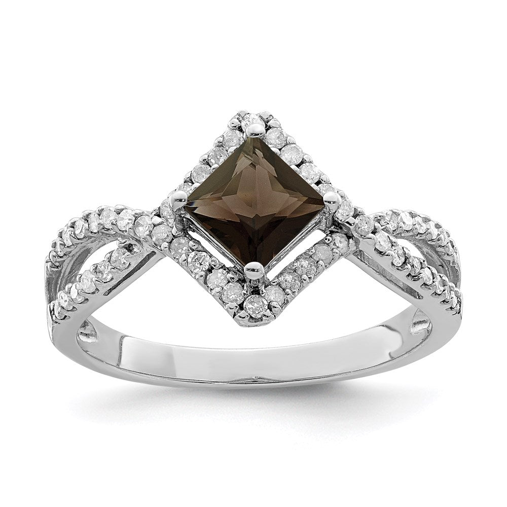 Sterlingsilber Rhodium Rauch Quarz & Diamant Ring (size 7 Nur)