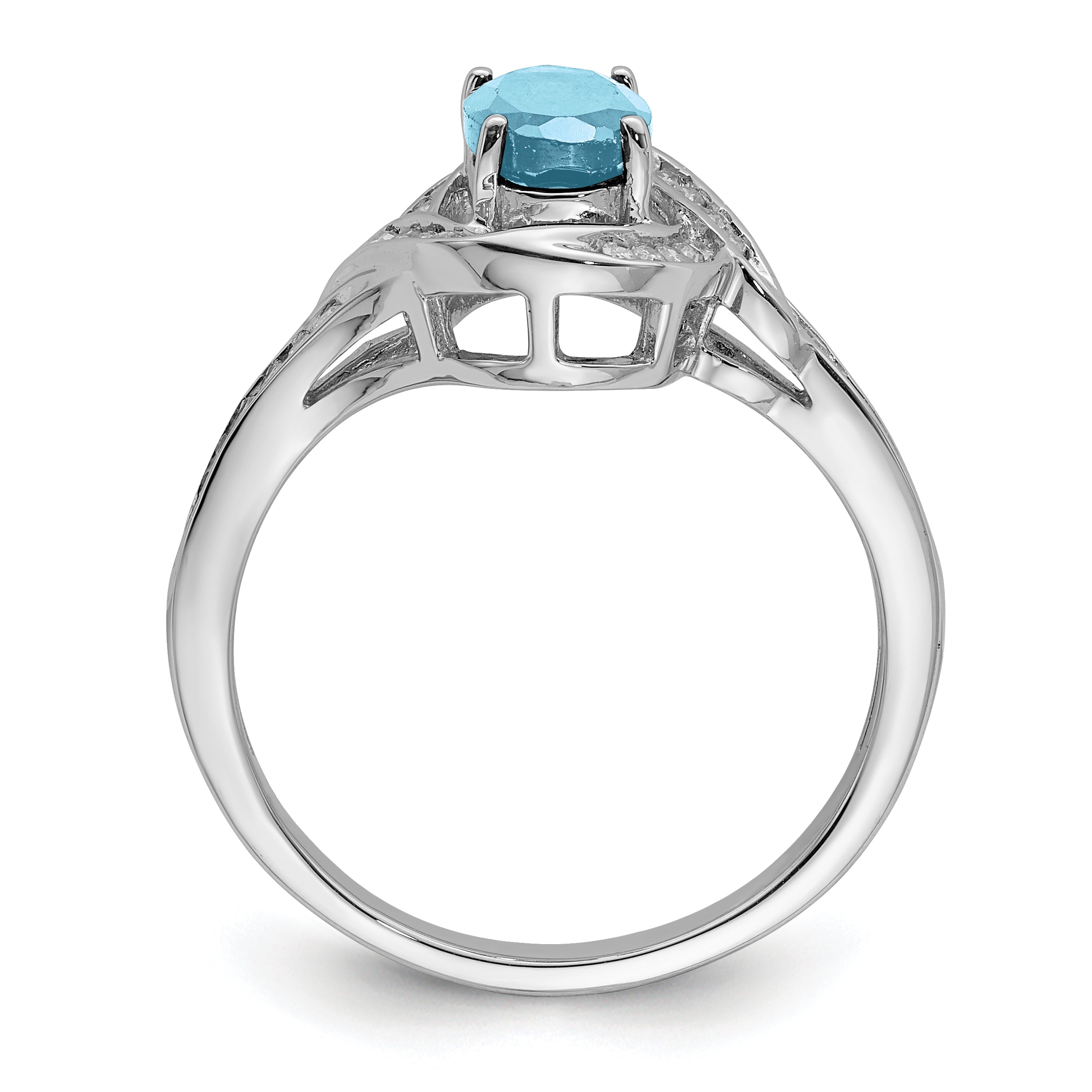 Sterlingsilber Rhodium Diamant & Himmel Blautopas Ring (size 7 Nur)