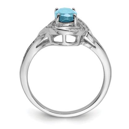 Sterlingsilber Rhodium Diamant & Himmel Blautopas Ring (size 7 Nur)