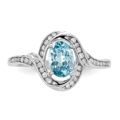 Sterlingsilber Rhodium Diamant & Himmel Blautopas Ring (size 7 Nur)