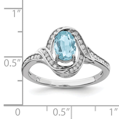 Sterlingsilber Rhodium Diamant & Himmel Blautopas Ring (size 7 Nur)