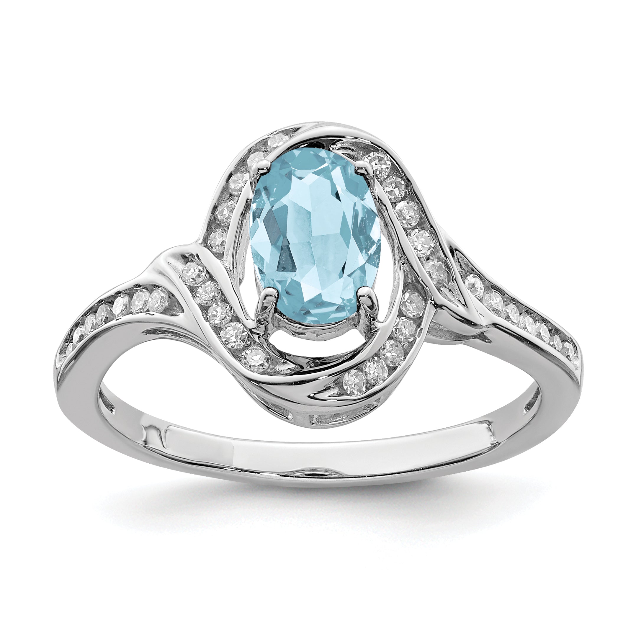 Sterlingsilber Rhodium Diamant & Himmel Blautopas Ring (size 7 Nur)