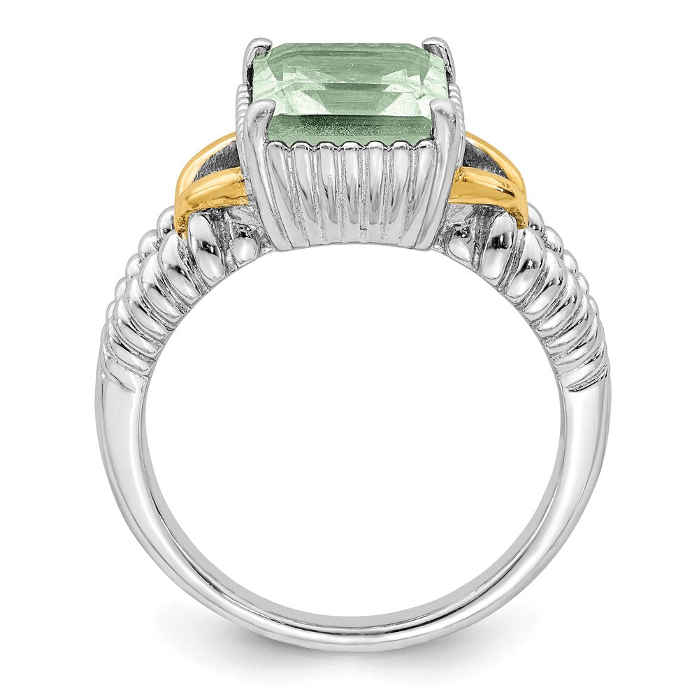 Sterlingsilber Rhodium mit Glanz Gold Platte Grün Quarz Ring (size 5 Nur)