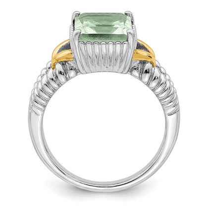 Sterlingsilber Rhodium mit Glanz Gold Platte Grün Quarz Ring (size 5 Nur)
