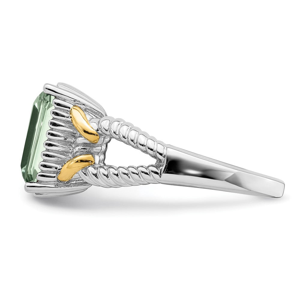 Sterlingsilber Rhodium mit Glanz Gold Platte Grün Quarz Ring (size 5 Nur)