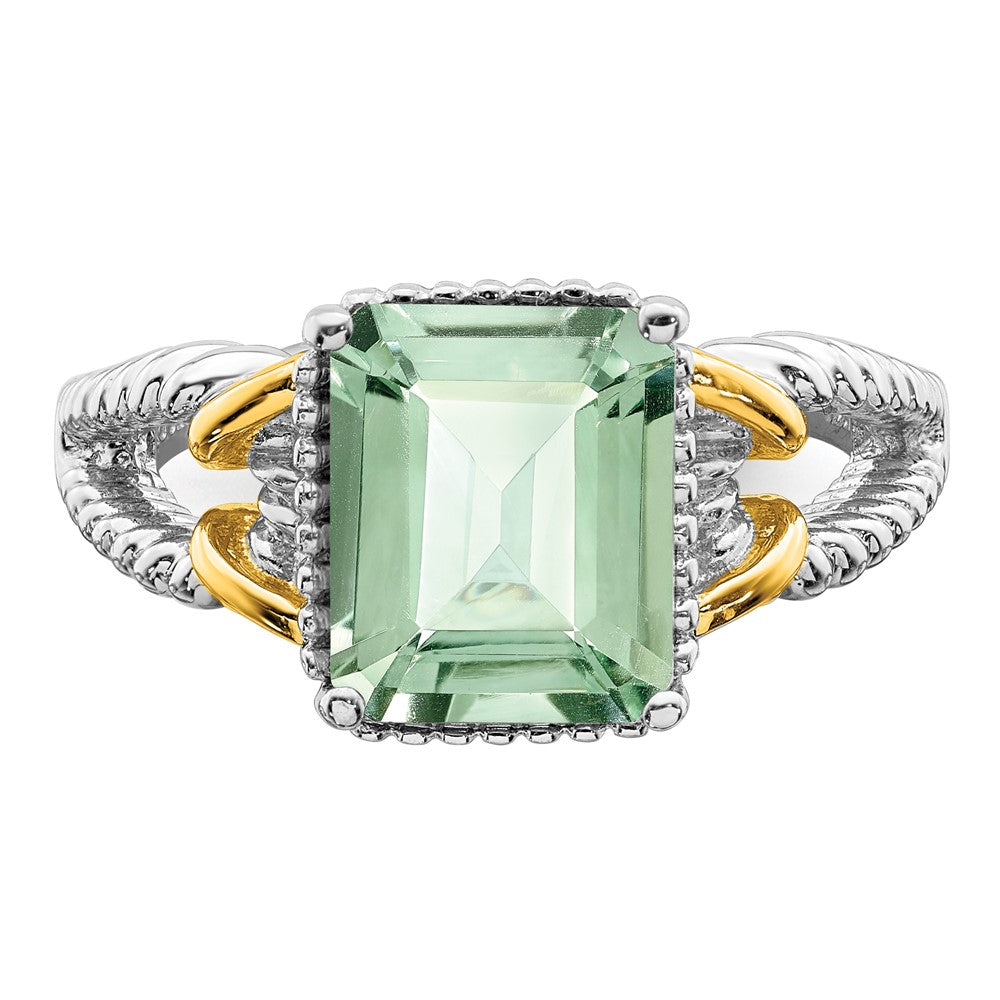 Sterlingsilber Rhodium mit Glanz Gold Platte Grün Quarz Ring (size 5 Nur)