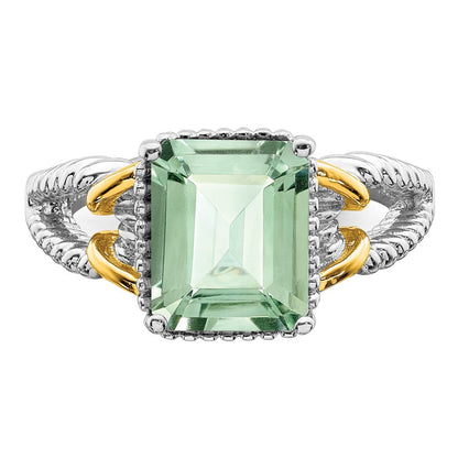 Sterlingsilber Rhodium mit Glanz Gold Platte Grün Quarz Ring (size 5 Nur)