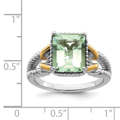 Sterlingsilber Rhodium mit Glanz Gold Platte Grün Quarz Ring (size 5 Nur)