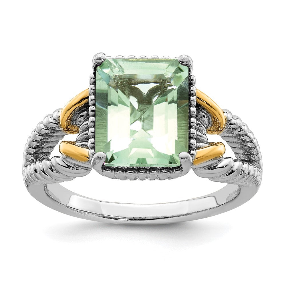 Sterlingsilber Rhodium mit Glanz Gold Platte Grün Quarz Ring (size 5 Nur)