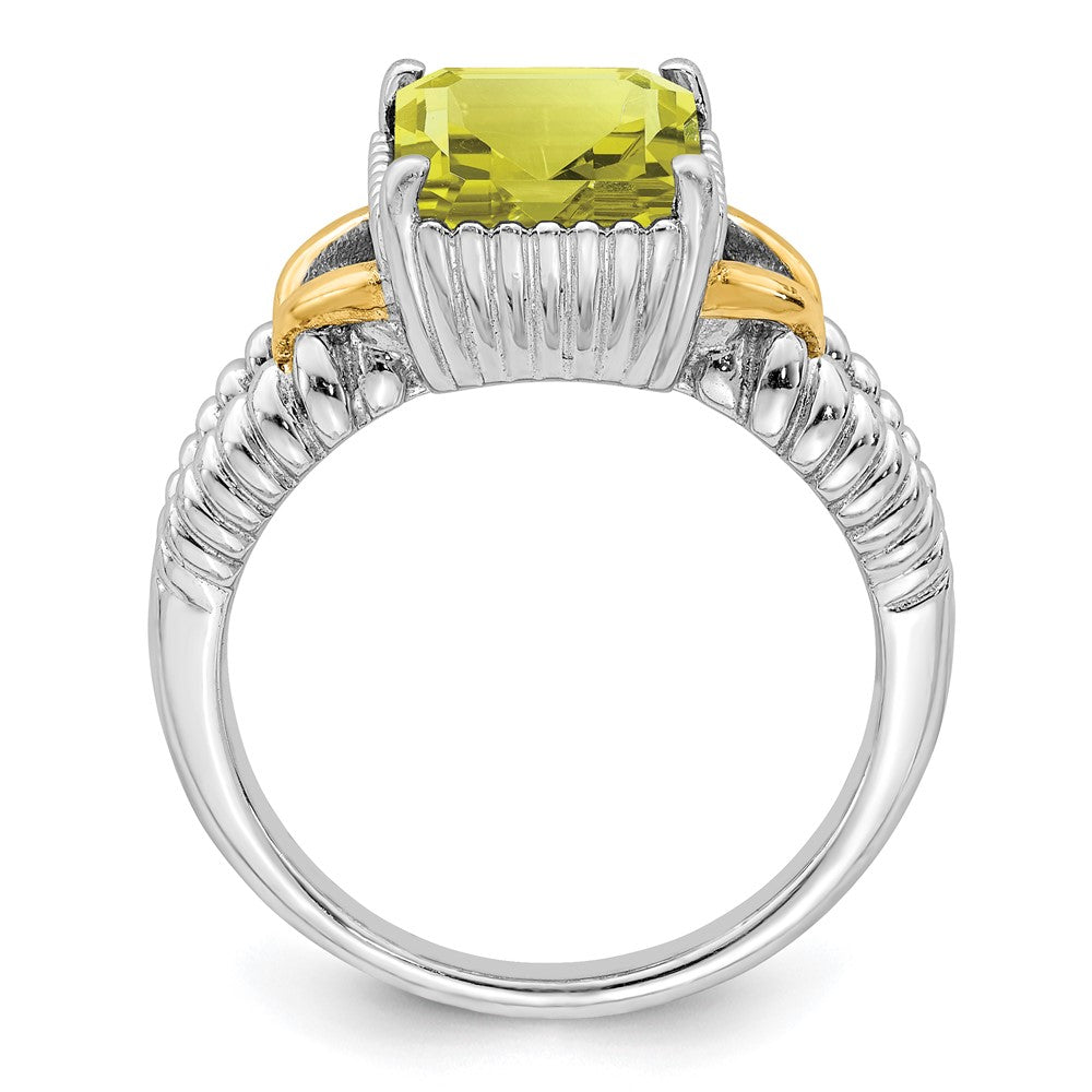 Sterlingsilber Rhodium mit Glanz Gold Platte Zitrone Quarz Octagonal Ring (size 7 Nur)