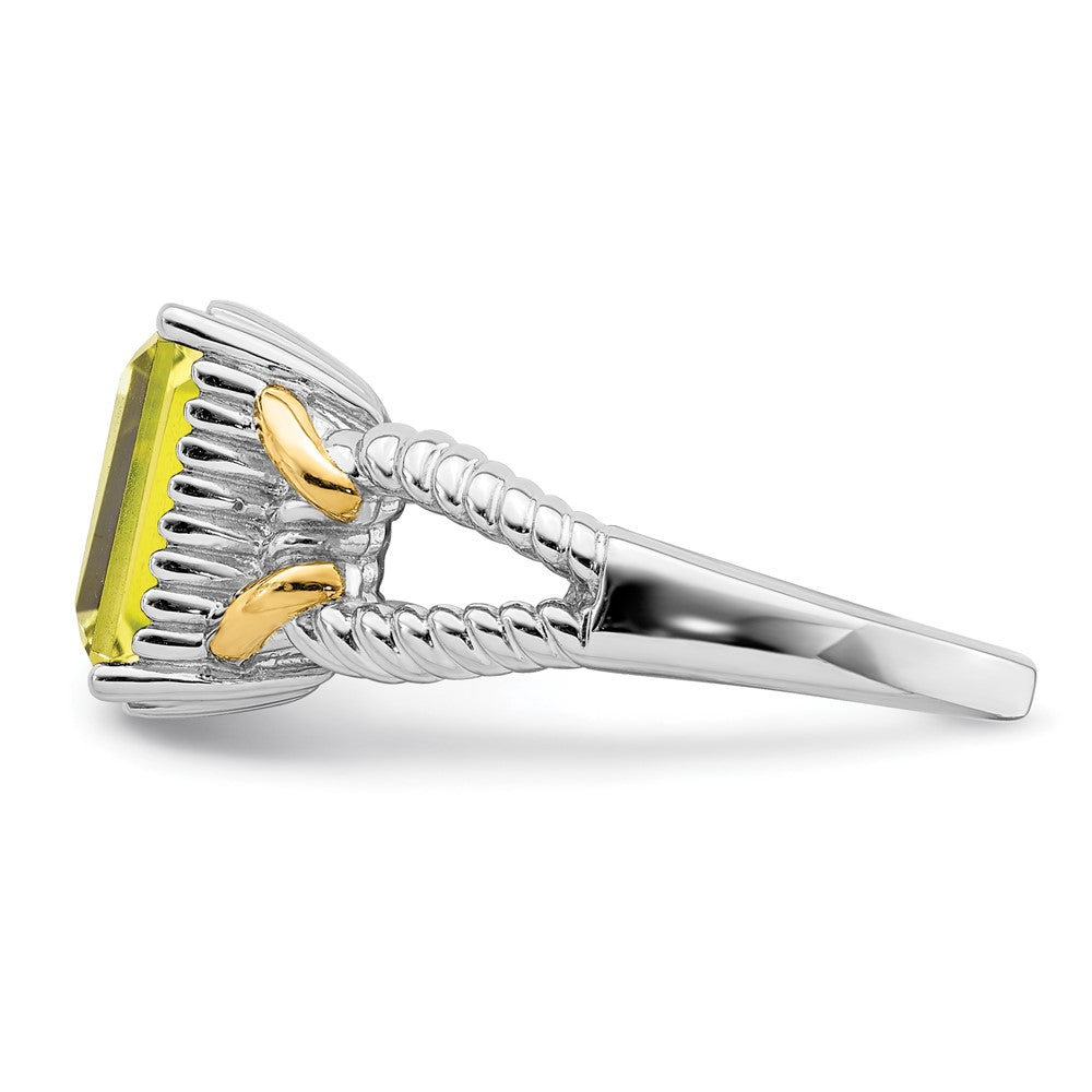 Sterlingsilber Rhodium mit Glanz Gold Platte Zitrone Quarz Octagonal Ring (size 7 Nur)