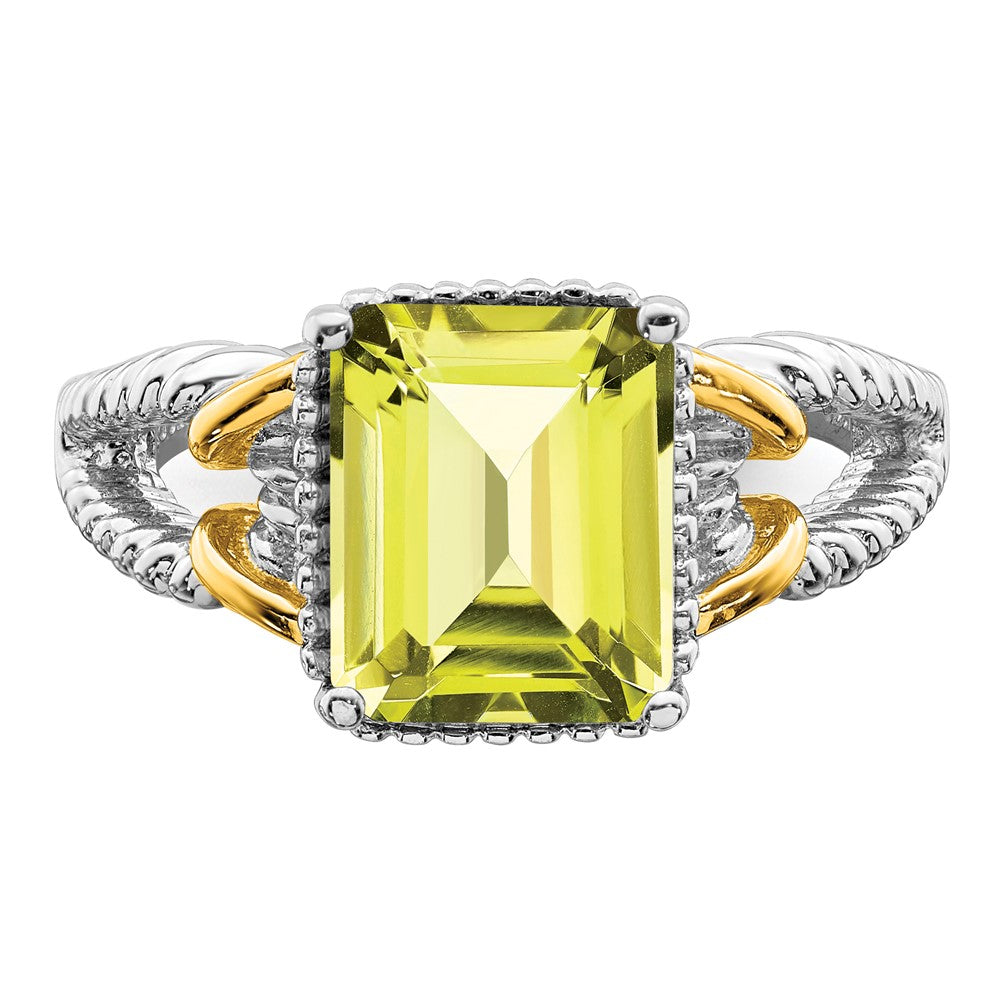 Sterlingsilber Rhodium mit Glanz Gold Platte Zitrone Quarz Octagonal Ring (size 7 Nur)