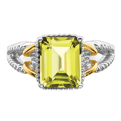 Sterlingsilber Rhodium mit Glanz Gold Platte Zitrone Quarz Octagonal Ring (size 7 Nur)