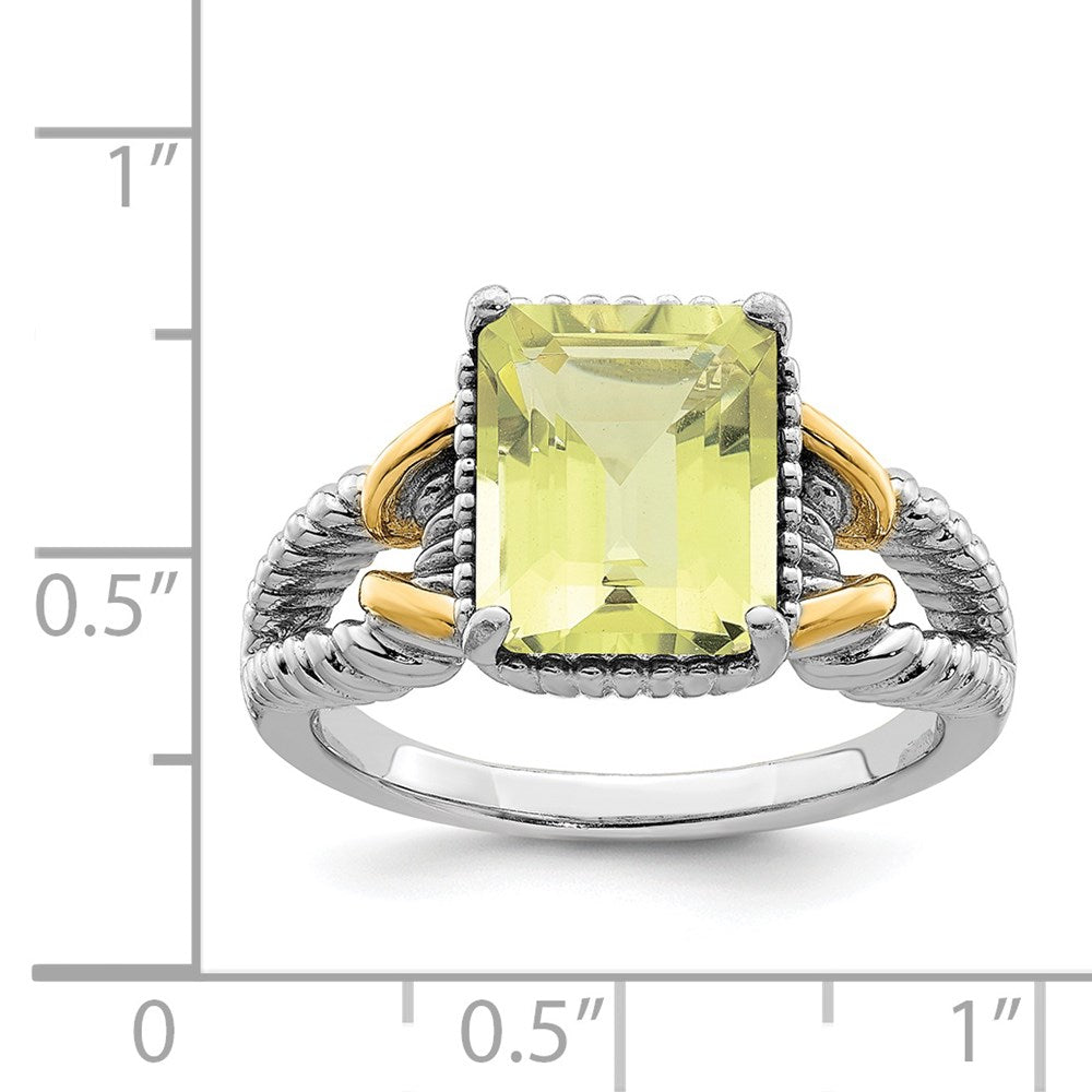 Sterlingsilber Rhodium mit Glanz Gold Platte Zitrone Quarz Octagonal Ring (size 7 Nur)