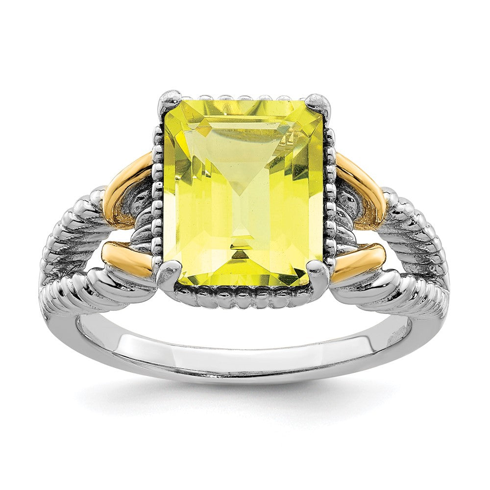 Sterlingsilber Rhodium mit Glanz Gold Platte Zitrone Quarz Octagonal Ring (size 7 Nur)