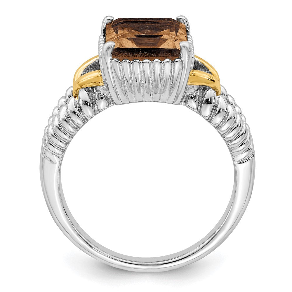 Sterlingsilber Rhodium mit Glanz Gold Platte Rauch Quarz Octagonal Ring