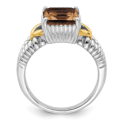 Sterlingsilber Rhodium mit Glanz Gold Platte Rauch Quarz Octagonal Ring