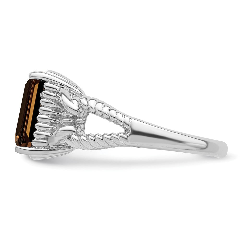 Sterlingsilber Rhodium mit Glanz Gold Platte Rauch Quarz Octagonal Ring