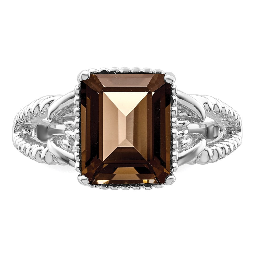 Sterlingsilber Rhodium mit Glanz Gold Platte Rauch Quarz Octagonal Ring