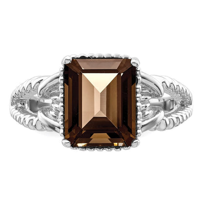 Sterlingsilber Rhodium mit Glanz Gold Platte Rauch Quarz Octagonal Ring