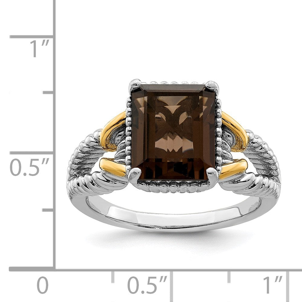 Sterlingsilber Rhodium mit Glanz Gold Platte Rauch Quarz Octagonal Ring