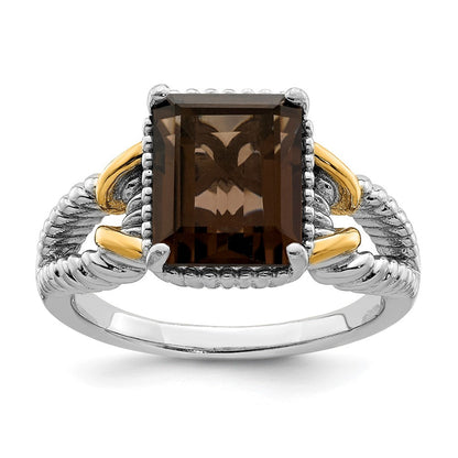 Sterlingsilber Rhodium mit Glanz Gold Platte Rauch Quarz Octagonal Ring