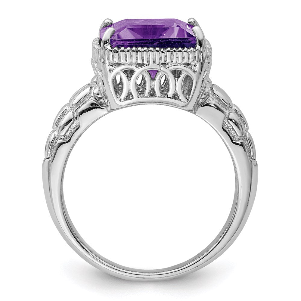 Sterlingsilber Rhodiniert Octagonal Amethyst Ring (size 7 Nur)