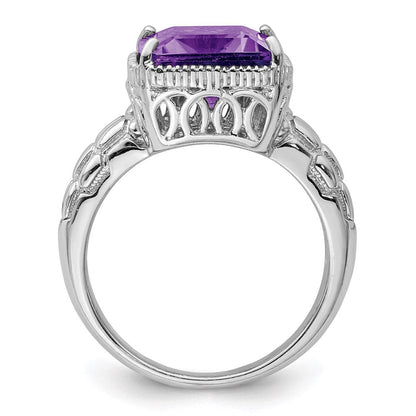 Sterlingsilber Rhodiniert Octagonal Amethyst Ring (size 7 Nur)