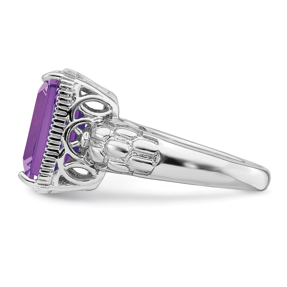 Sterlingsilber Rhodiniert Octagonal Amethyst Ring (size 7 Nur)