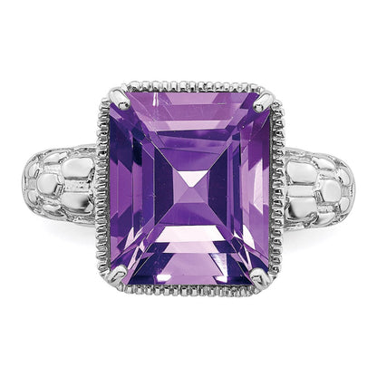 Sterlingsilber Rhodiniert Octagonal Amethyst Ring (size 7 Nur)