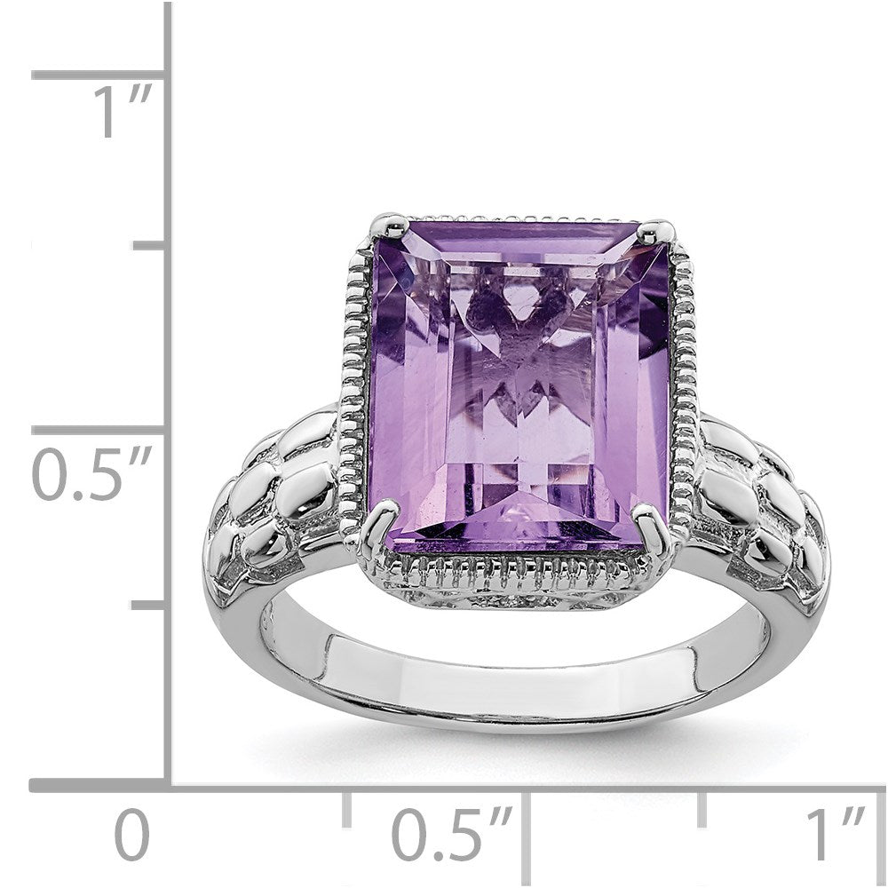 Sterlingsilber Rhodiniert Octagonal Amethyst Ring (size 7 Nur)