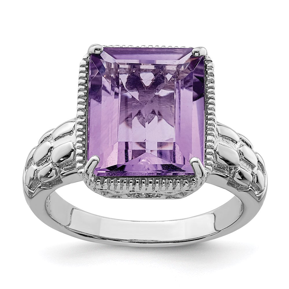 Sterlingsilber Rhodiniert Octagonal Amethyst Ring (size 7 Nur)
