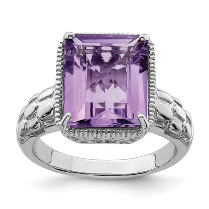 Sterlingsilber Rhodiniert Octagonal Amethyst Ring (size 7 Nur)